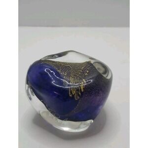 Timothy E. Landers Art Glass Molten Sculpture Paperweight Iridescent Signed